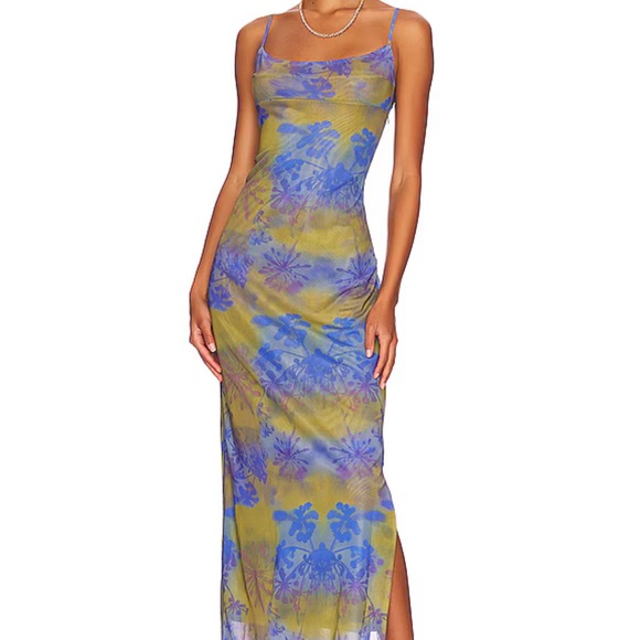 Floral Print Blue and Green Dress